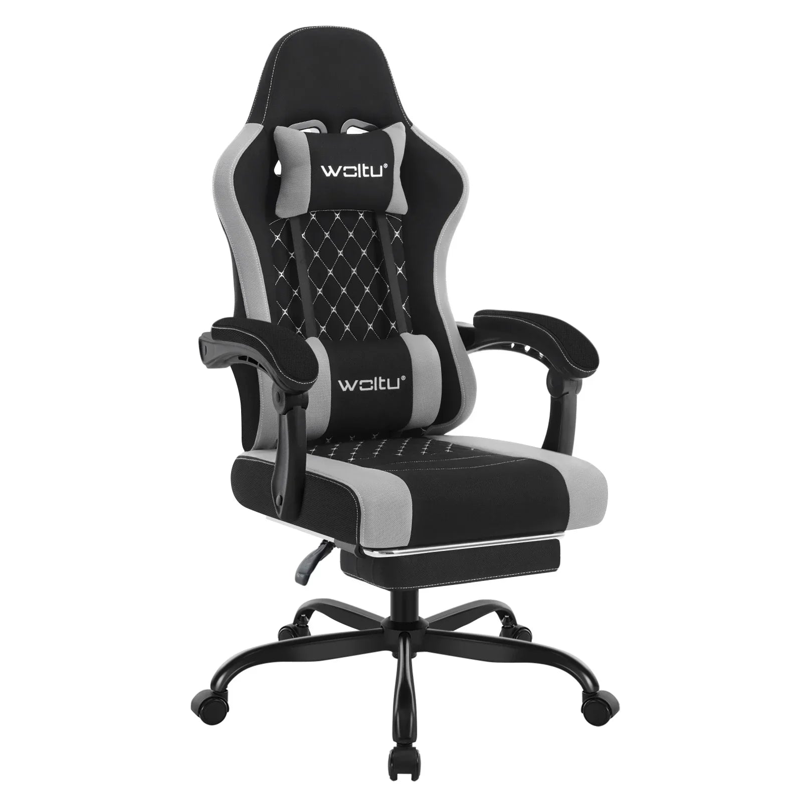 Gaming-Stuhl mit Fußstütze – Drehbarer Computerstuhl mit Kopfstütze und Kissen, 70 × 70 × 127 cm