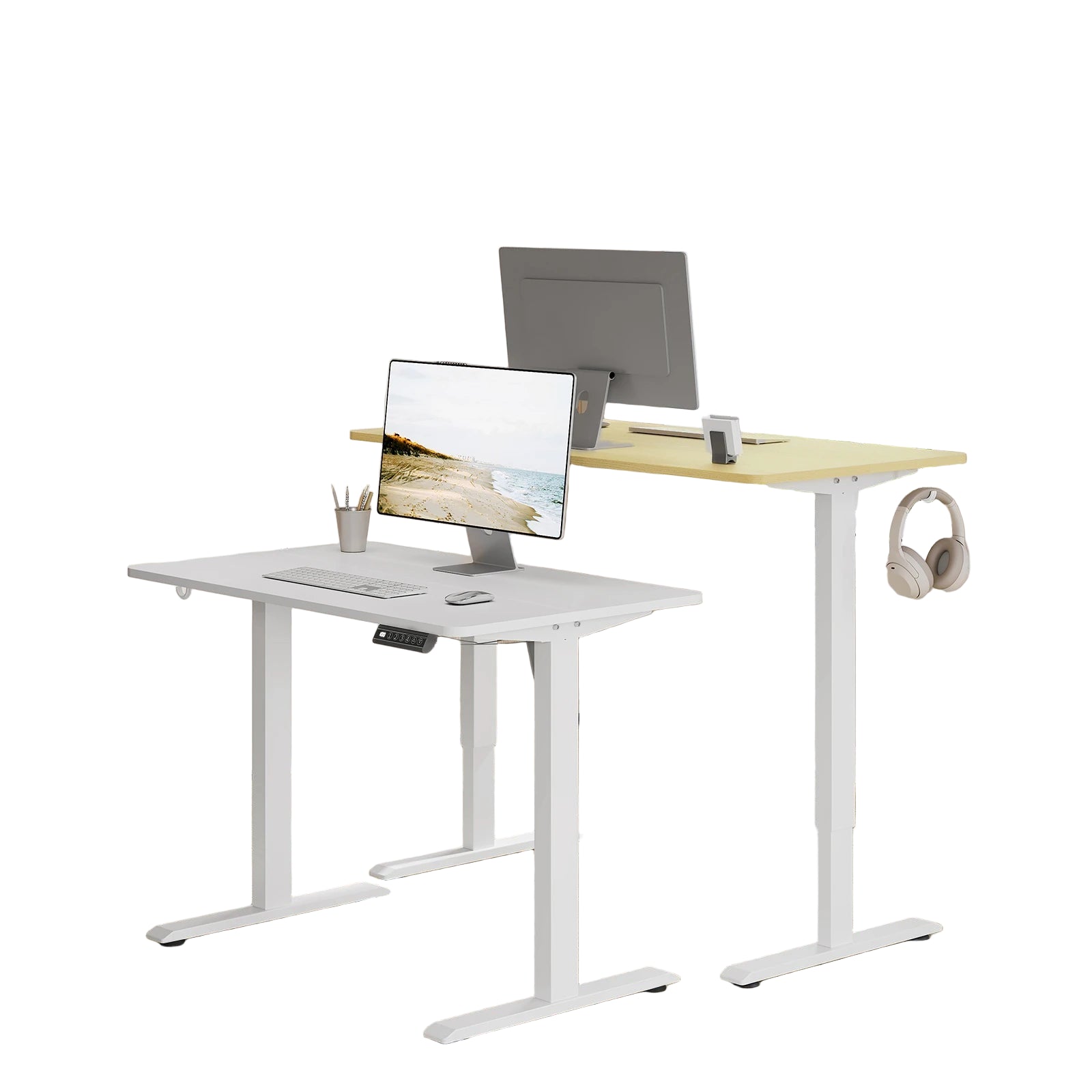 Elektrisch höhenverstellbarer Computertisch – Ergonomischer Arbeitstisch mit USB-Anschluss und Speichersteuerung, Weiß