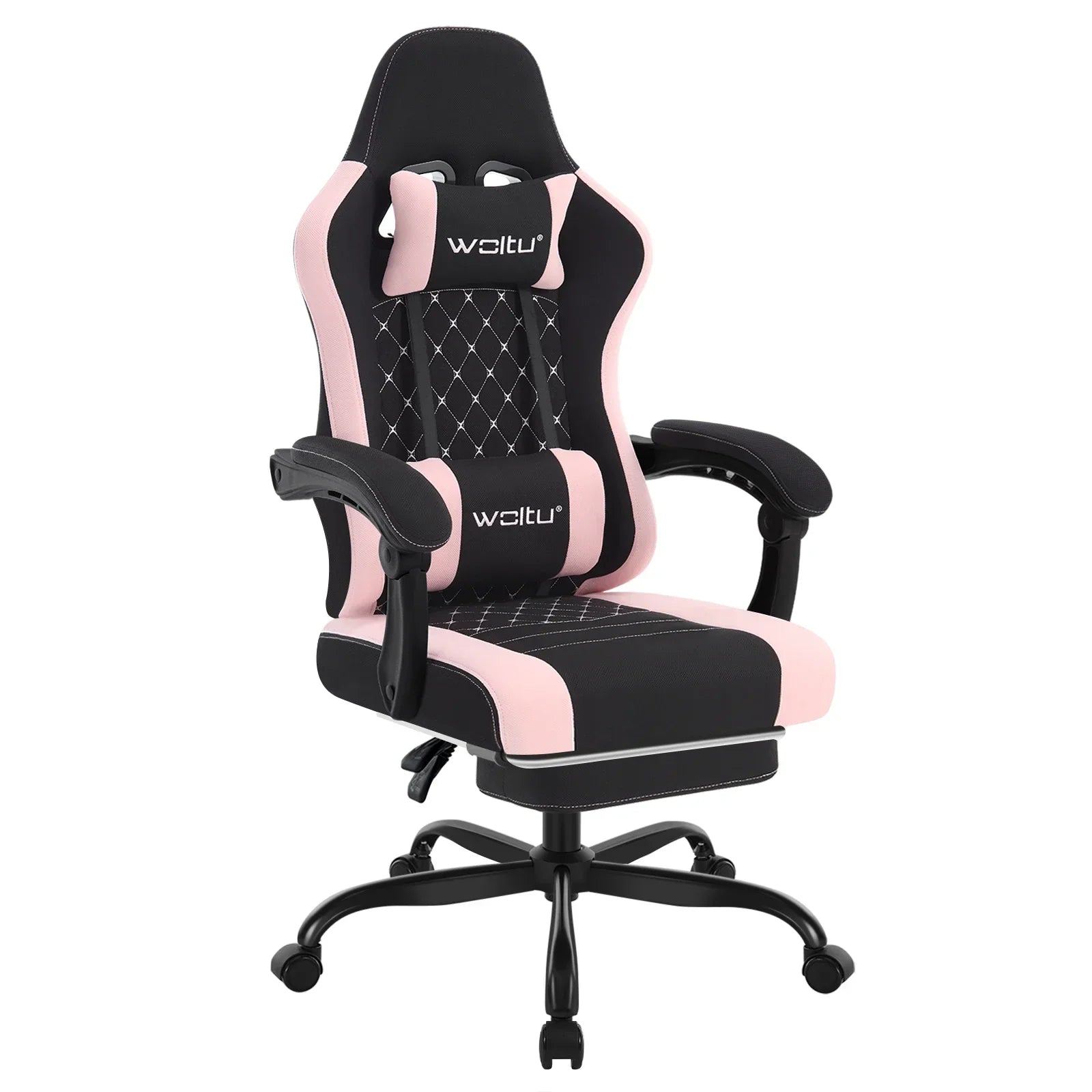 Gaming-Stuhl mit Fußstütze – Drehbarer Computerstuhl mit Kopfstütze und Kissen, 70 × 70 × 127 cm