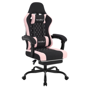 Gaming-Stuhl mit Fußstütze – Drehbarer Computerstuhl mit Kopfstütze und Kissen, 70 × 70 × 127 cm